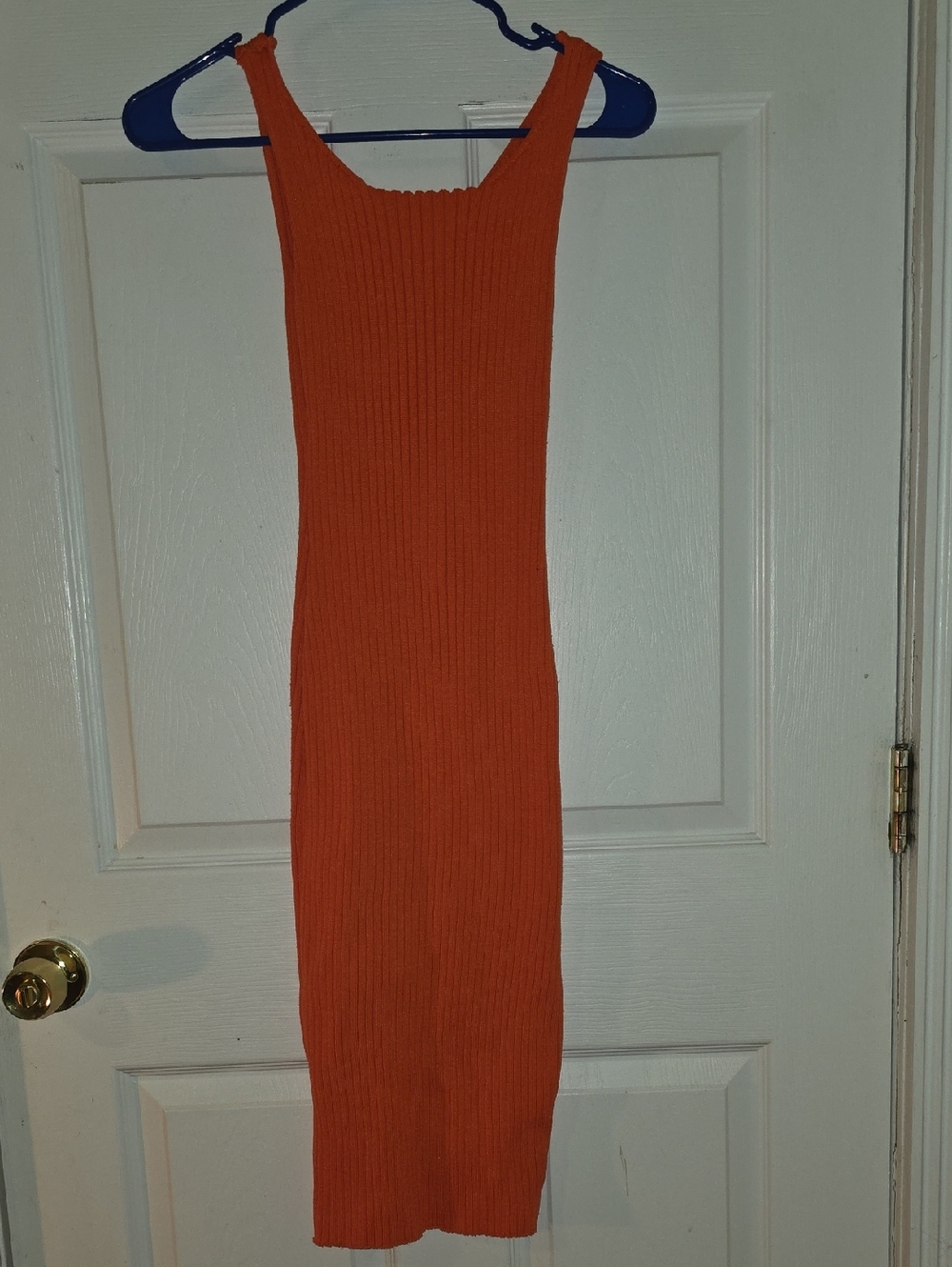 Ribbed Knit Orange Sleeveless Bodycon Dress